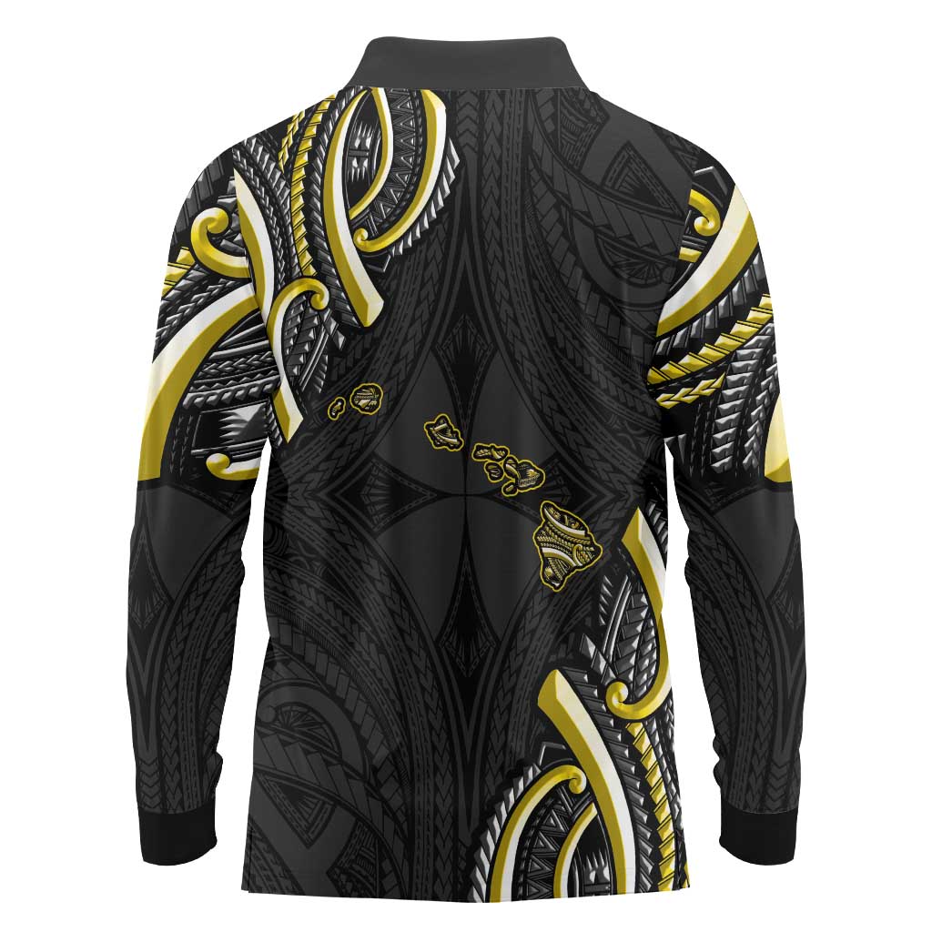 Traditional Art Hawaiian Kakau Tattoos Long Sleeve Polo Shirt Yellow Color LT03 - Polynesian Pride