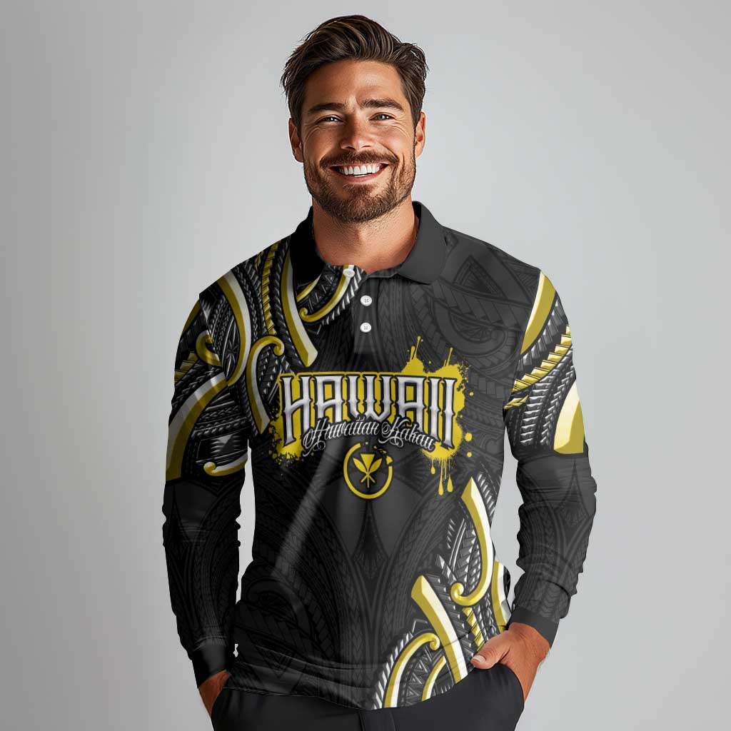 Traditional Art Hawaiian Kakau Tattoos Long Sleeve Polo Shirt Yellow Color LT03 - Polynesian Pride