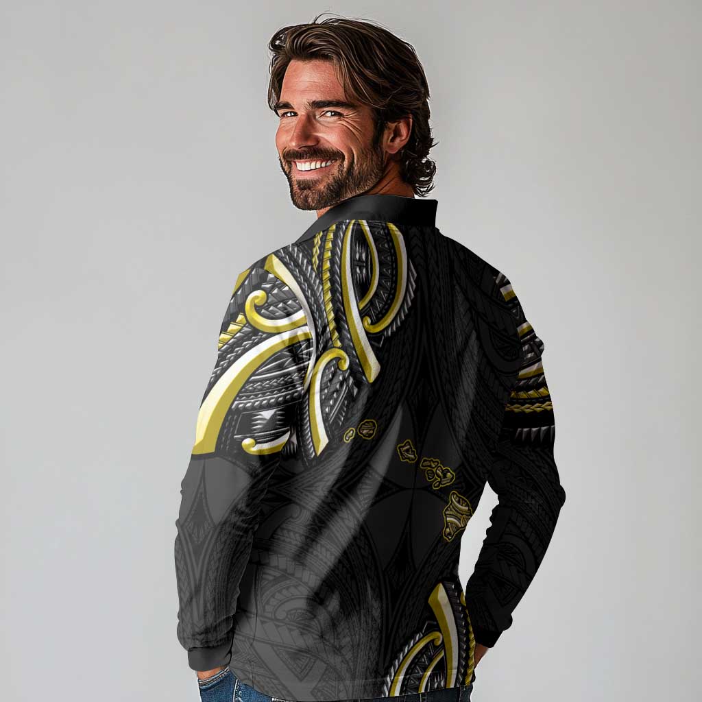 Traditional Art Hawaiian Kakau Tattoos Long Sleeve Polo Shirt Yellow Color LT03 - Polynesian Pride