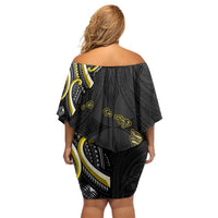 Traditional Art Hawaiian Kakau Tattoos Off Shoulder Short Dress Yellow Color - Polynesian Pride