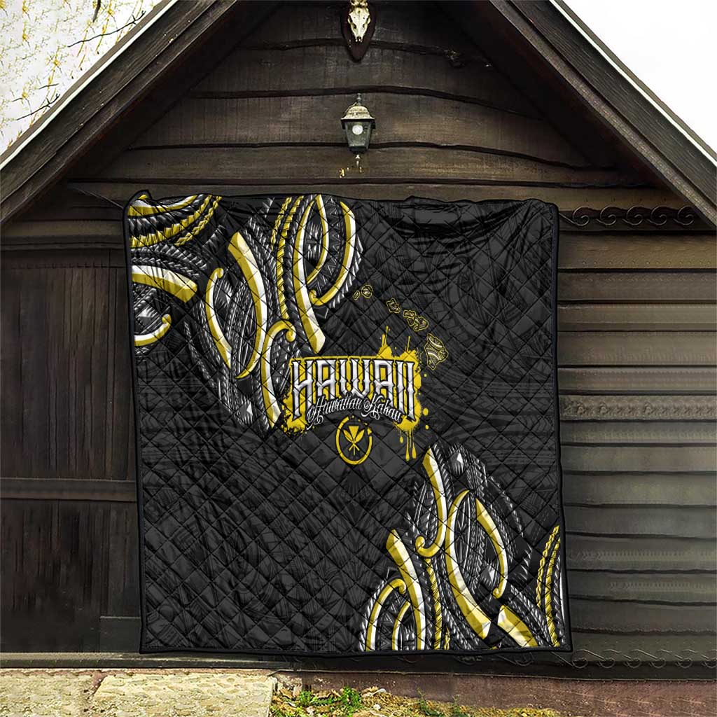 Traditional Art Hawaiian Kakau Tattoos Quilt Yellow Color - Polynesian Pride