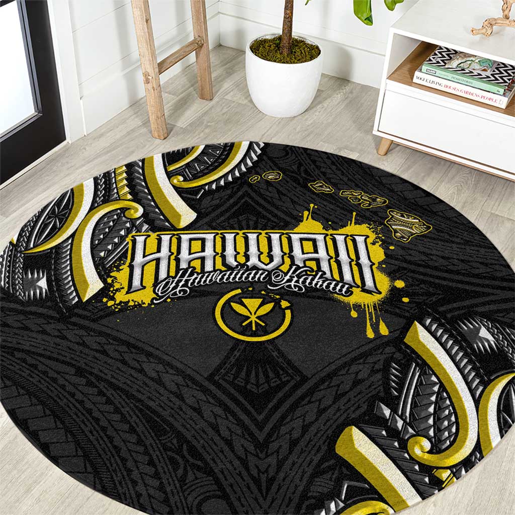 Traditional Art Hawaiian Kakau Tattoos Round Carpet Yellow Color - Polynesian Pride