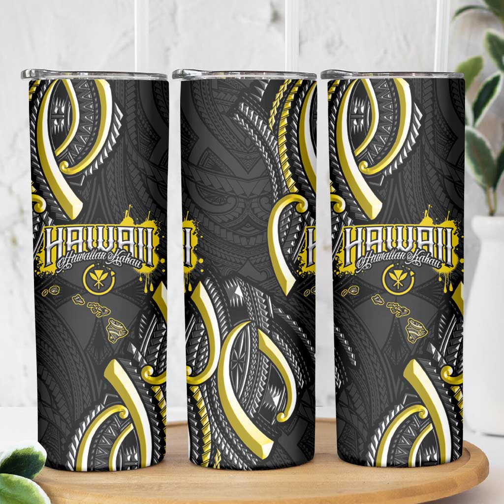Traditional Art Hawaiian Kakau Tattoos Skinny Tumbler Yellow Color LT03 - Polynesian Pride