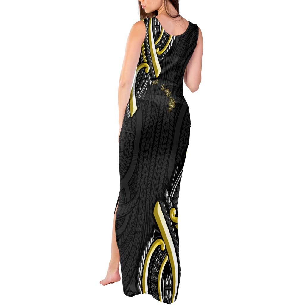 Traditional Art Hawaiian Kakau Tattoos Tank Maxi Dress Yellow Color - Polynesian Pride