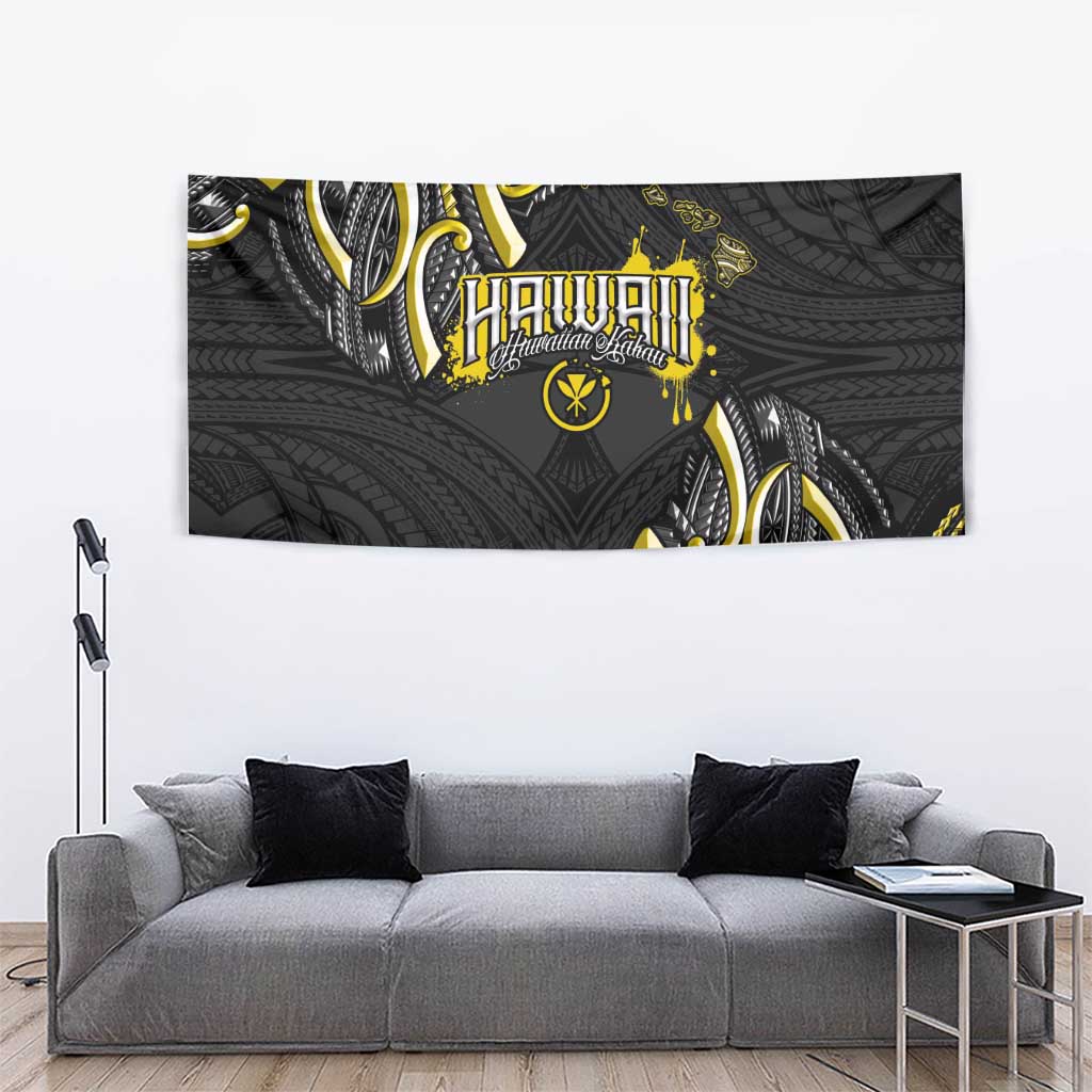 Traditional Art Hawaiian Kakau Tattoos Tapestry Yellow Color - Polynesian Pride
