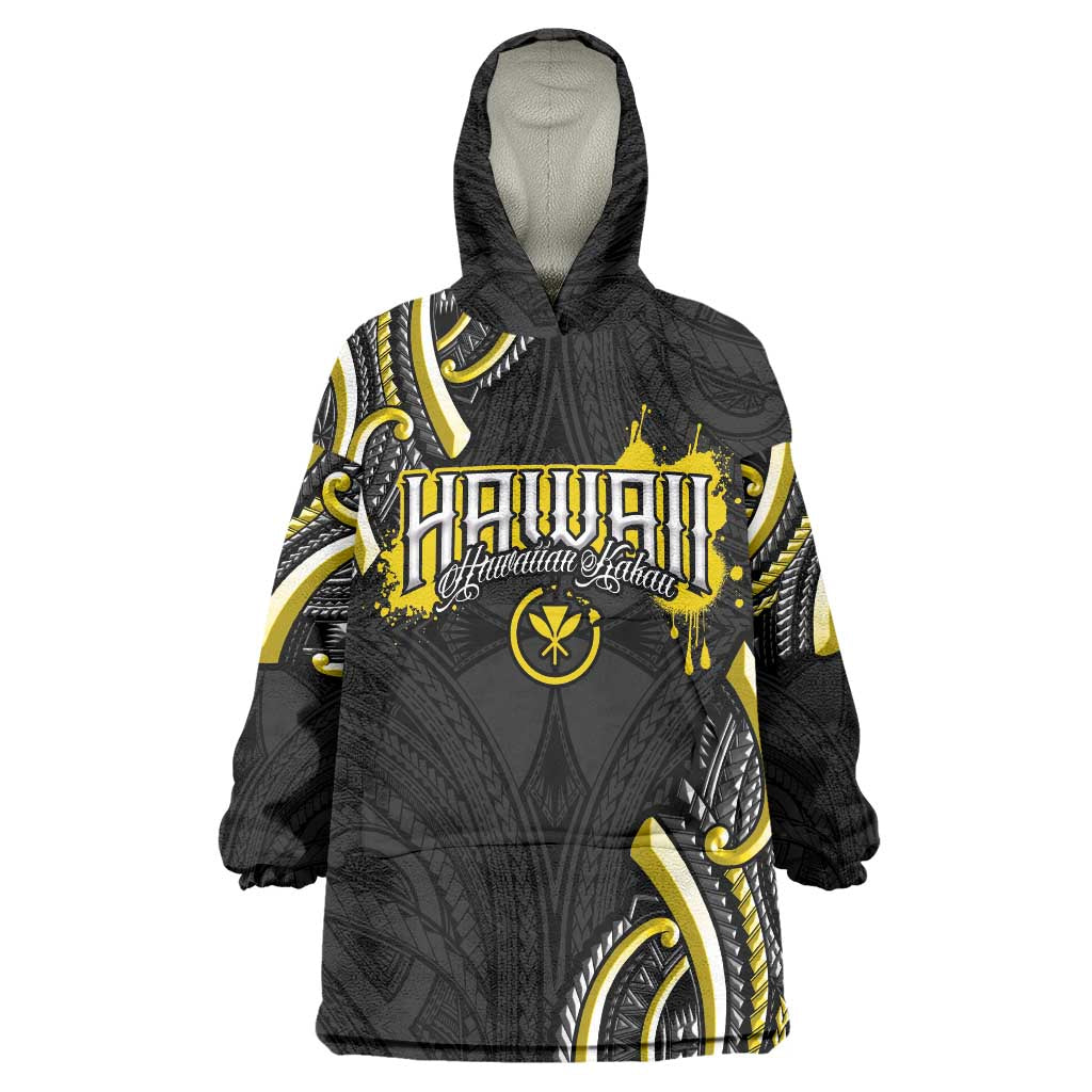 Traditional Art Hawaiian Kakau Tattoos Wearable Blanket Hoodie Yellow Color LT03 One Size Yellow - Polynesian Pride