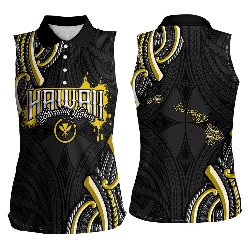 Traditional Art Hawaiian Kakau Tattoos Women Sleeveless Polo Shirt Yellow Color LT03 - Polynesian Pride