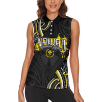 Traditional Art Hawaiian Kakau Tattoos Women Sleeveless Polo Shirt Yellow Color LT03 - Polynesian Pride