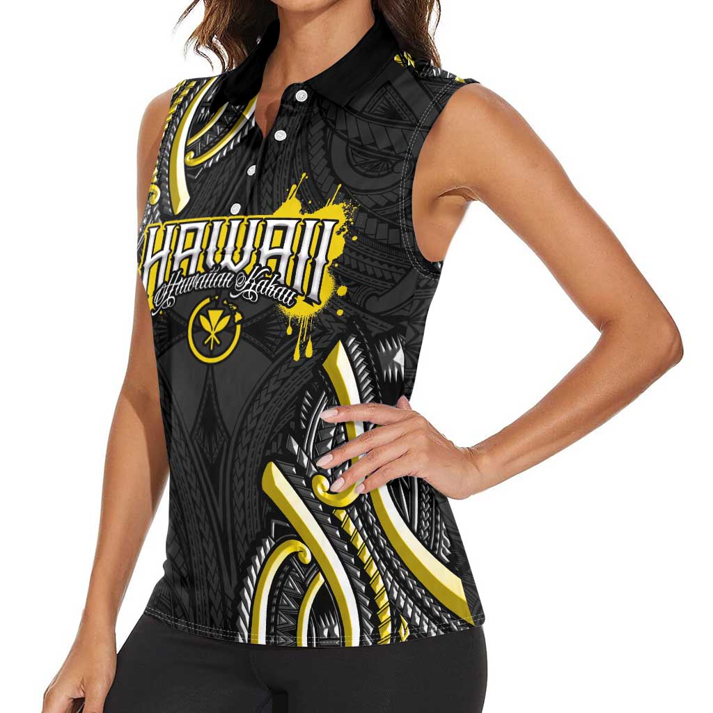 Traditional Art Hawaiian Kakau Tattoos Women Sleeveless Polo Shirt Yellow Color LT03 - Polynesian Pride