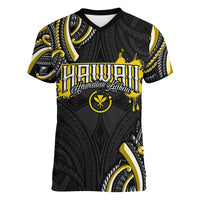 Traditional Art Hawaiian Kakau Tattoos Women V-Neck T-Shirt Yellow Color LT03 Female Yellow - Polynesian Pride
