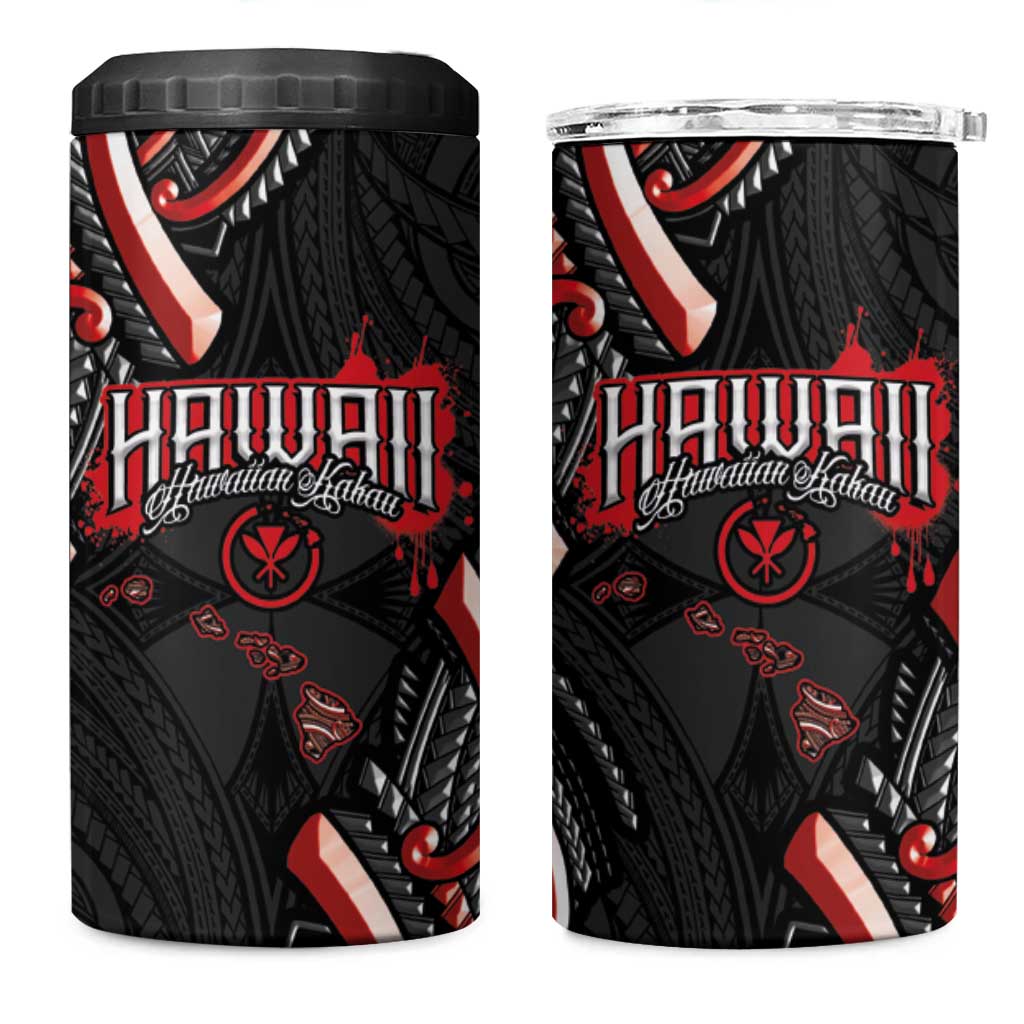 Traditional Art Hawaiian Kakau Tattoos 4 in 1 Can Cooler Tumbler Red Color LT03 One Size: 16 oz Red - Polynesian Pride