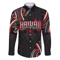 Traditional Art Hawaiian Kakau Tattoos Family Matching Mermaid Dress and Hawaiian Shirt Red Color LT03 Dad's Shirt - Long Sleeve Red - Polynesian Pride