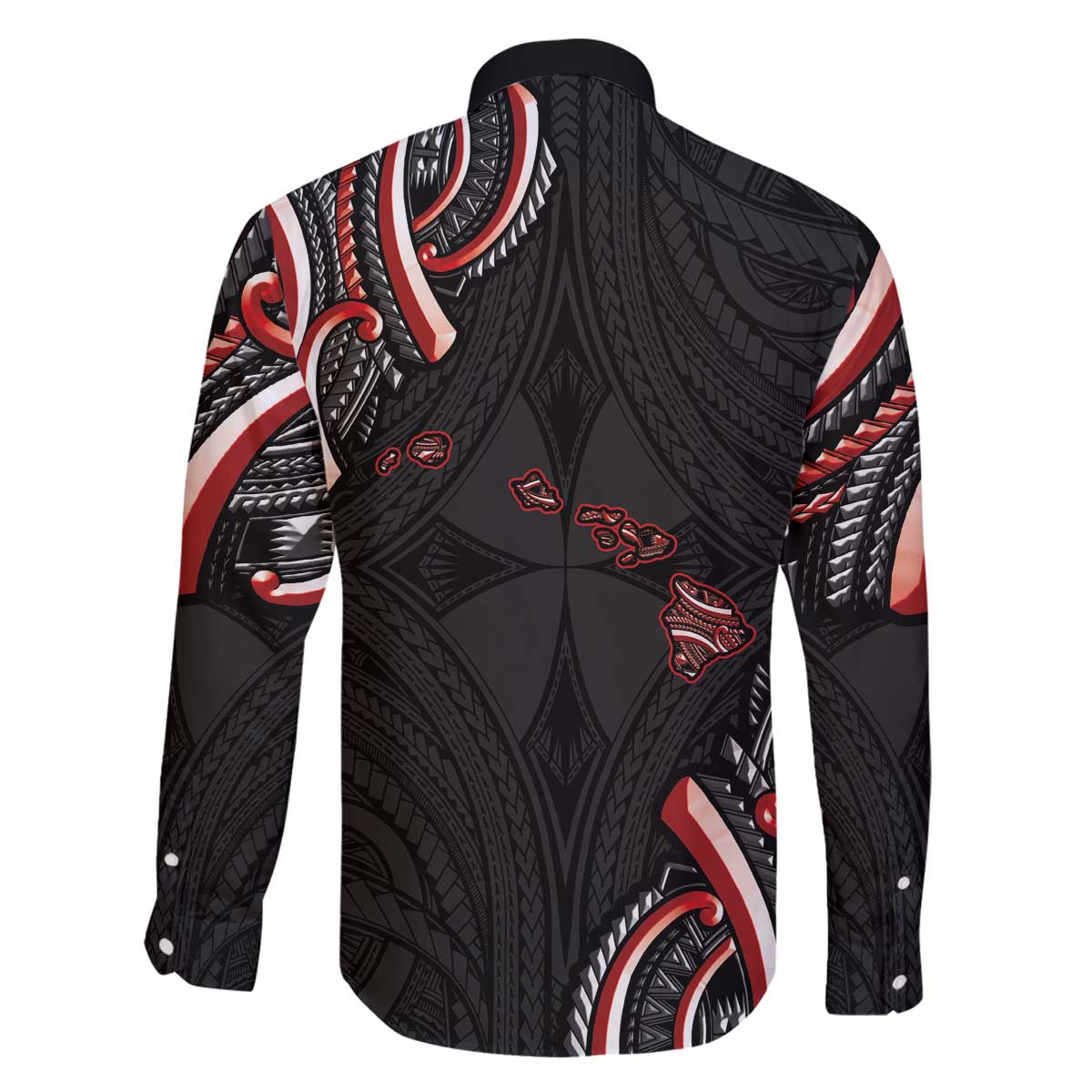 Traditional Art Hawaiian Kakau Tattoos Family Matching Off The Shoulder Long Sleeve Dress and Hawaiian Shirt Red Color - Polynesian Pride