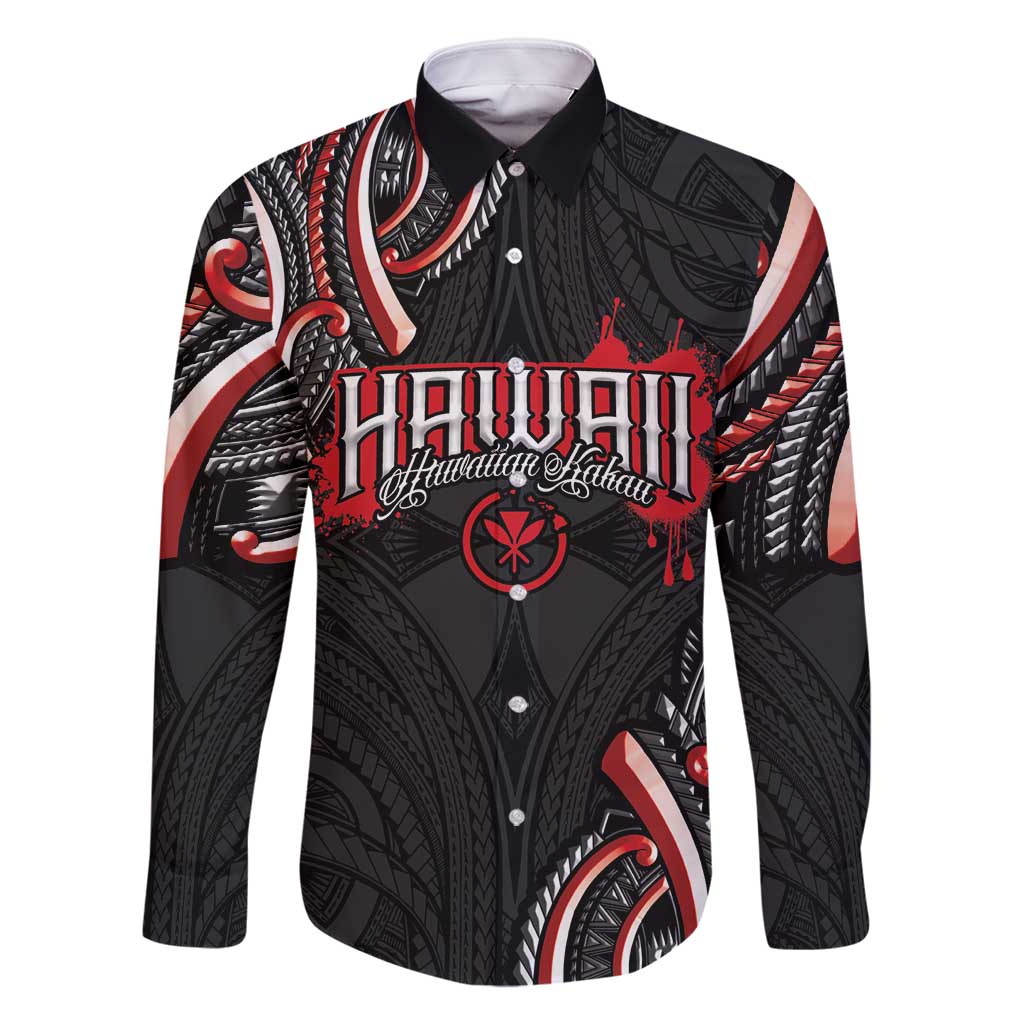 Traditional Art Hawaiian Kakau Tattoos Family Matching Off Shoulder Maxi Dress and Hawaiian Shirt Red Color LT03 Dad's Shirt - Long Sleeve Red - Polynesian Pride