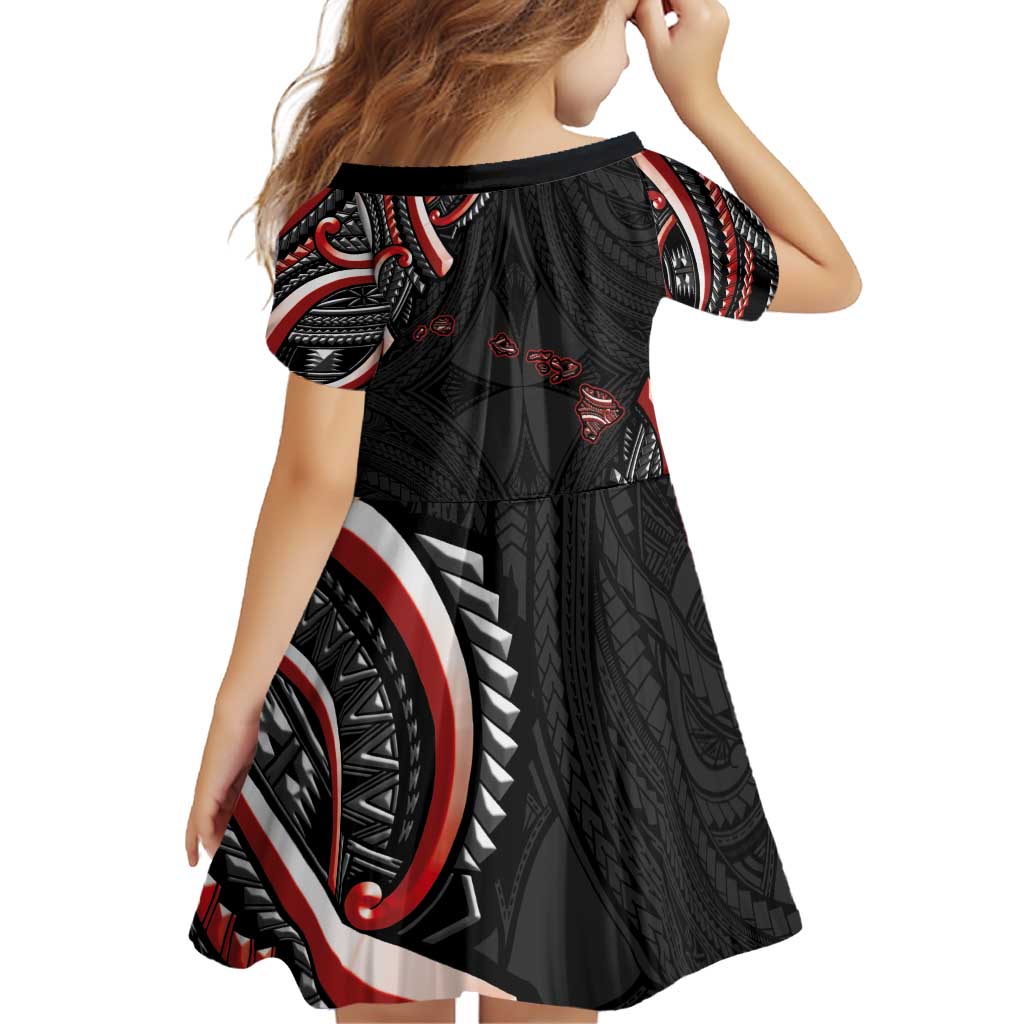 Traditional Art Hawaiian Kakau Tattoos Family Matching Off Shoulder Short Dress and Hawaiian Shirt Red Color LT03 - Polynesian Pride