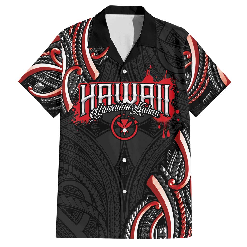 Traditional Art Hawaiian Kakau Tattoos Family Matching Off Shoulder Short Dress and Hawaiian Shirt Red Color LT03 Dad's Shirt - Short Sleeve Red - Polynesian Pride