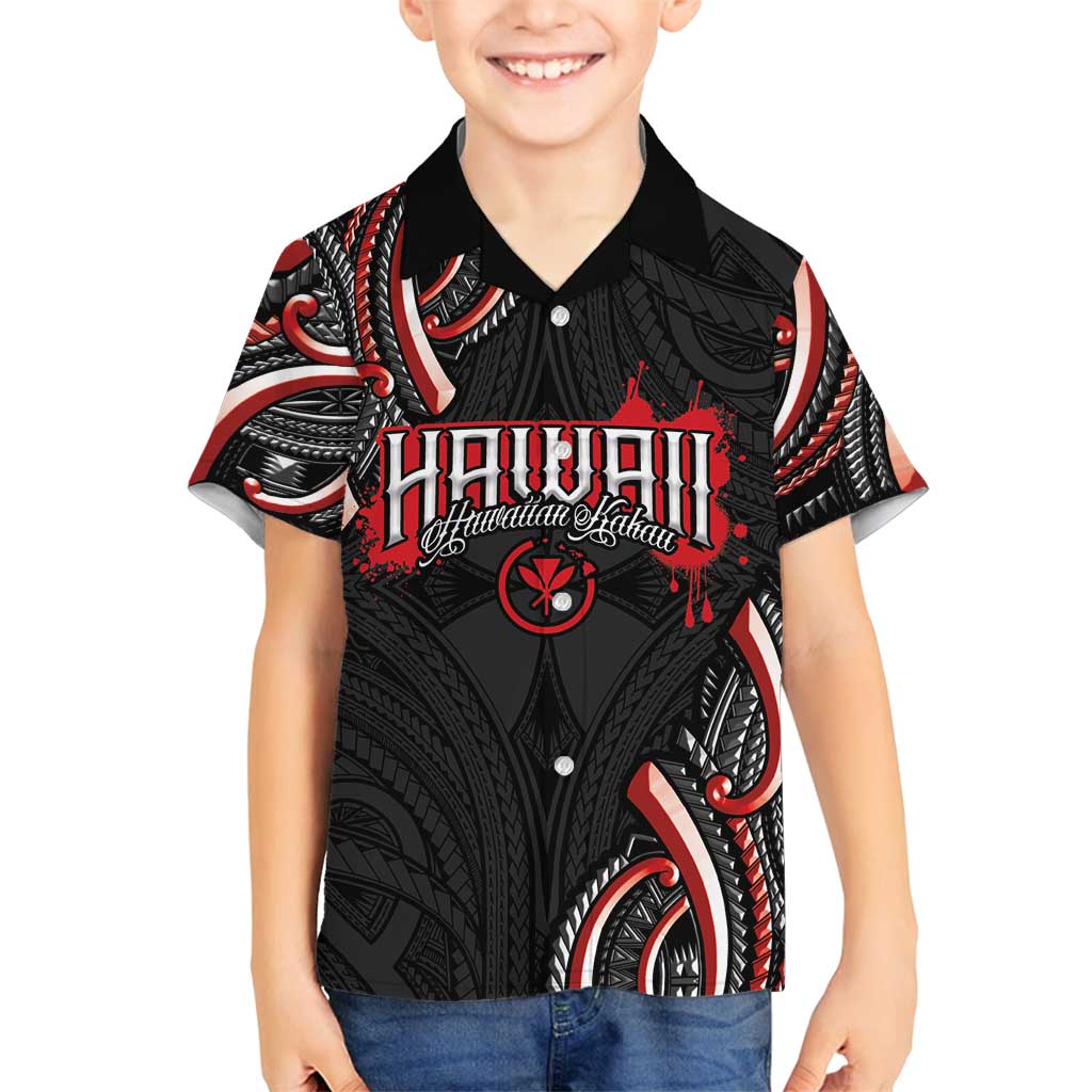 Traditional Art Hawaiian Kakau Tattoos Family Matching Off Shoulder Short Dress and Hawaiian Shirt Red Color LT03 Son's Shirt Red - Polynesian Pride