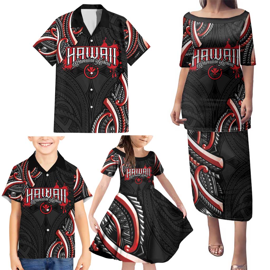 Traditional Art Hawaiian Kakau Tattoos Family Matching Puletasi and Hawaiian Shirt Red Color LT03 - Polynesian Pride