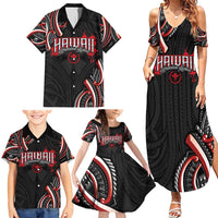 Traditional Art Hawaiian Kakau Tattoos Family Matching Summer Maxi Dress and Hawaiian Shirt Red Color LT03 - Polynesian Pride