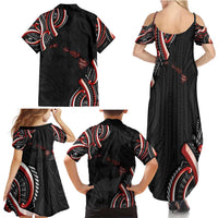 Traditional Art Hawaiian Kakau Tattoos Family Matching Summer Maxi Dress and Hawaiian Shirt Red Color LT03 - Polynesian Pride