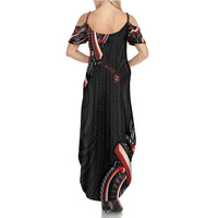Traditional Art Hawaiian Kakau Tattoos Family Matching Summer Maxi Dress and Hawaiian Shirt Red Color LT03 - Polynesian Pride
