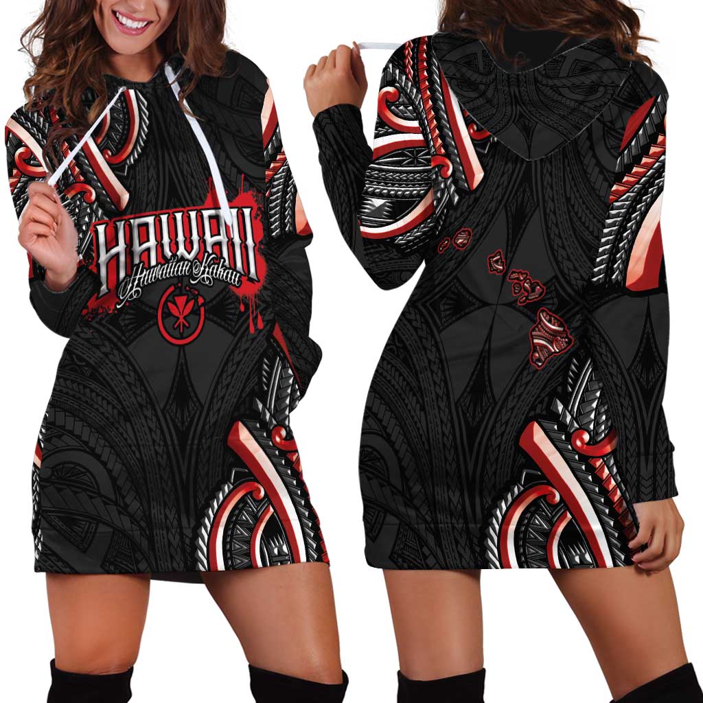 Traditional Art Hawaiian Kakau Tattoos Hoodie Dress Red Color LT03 - Polynesian Pride