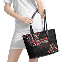 Traditional Art Hawaiian Kakau Tattoos Leather Tote Bag Red Color - Polynesian Pride
