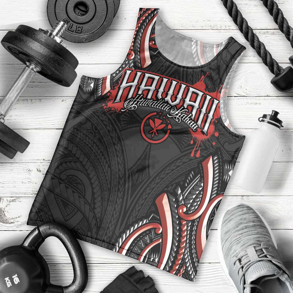 Traditional Art Hawaiian Kakau Tattoos Men Tank Top Red Color - Polynesian Pride