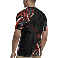 Traditional Art Hawaiian Kakau Tattoos Rugby Jersey Red Color - Polynesian Pride