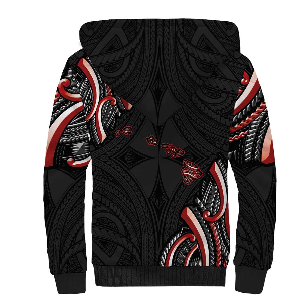 Traditional Art Hawaiian Kakau Tattoos Sherpa Hoodie Red Color - Polynesian Pride