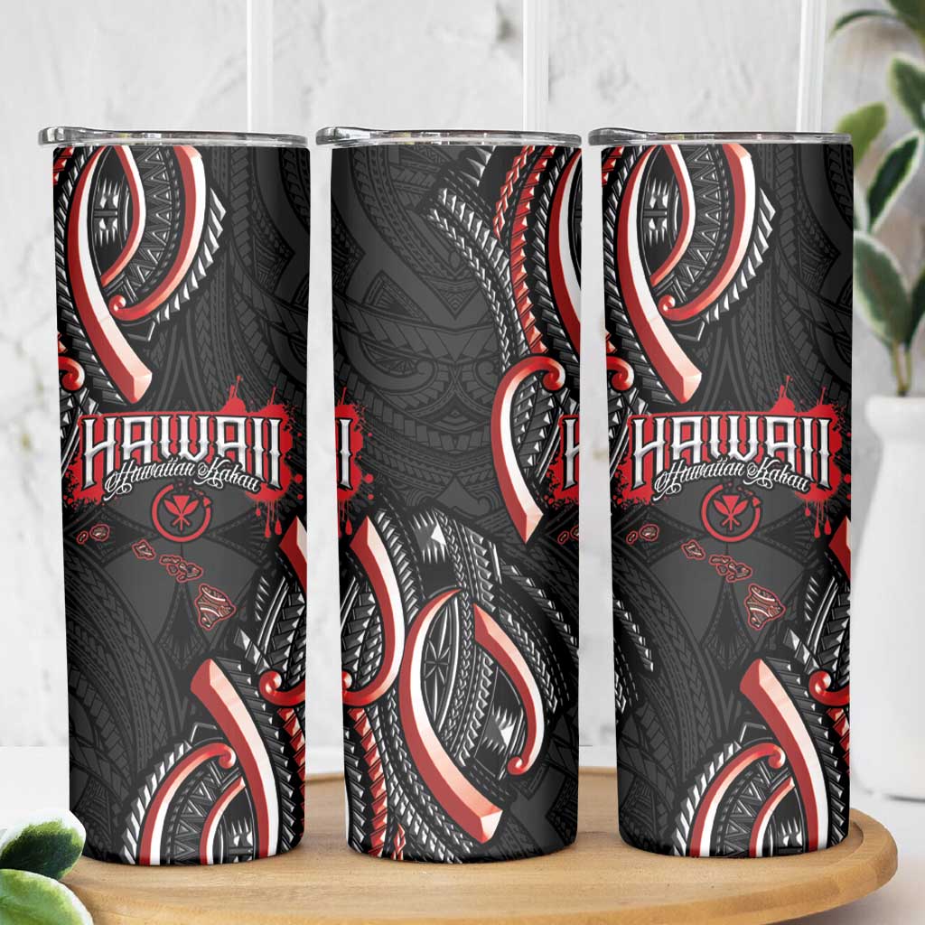 Traditional Art Hawaiian Kakau Tattoos Skinny Tumbler Red Color LT03 - Polynesian Pride