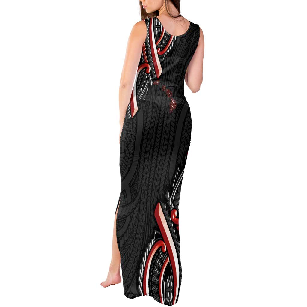Traditional Art Hawaiian Kakau Tattoos Tank Maxi Dress Red Color - Polynesian Pride