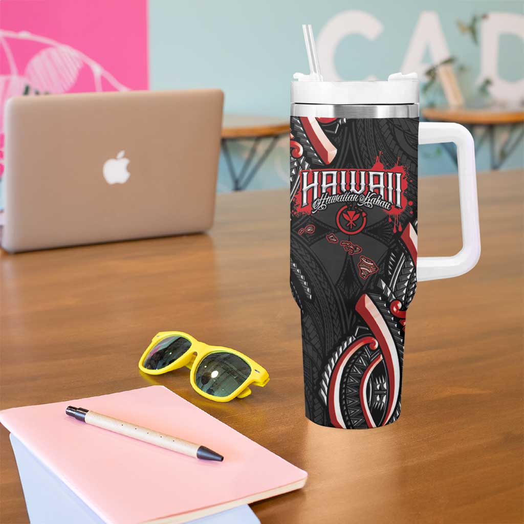 Traditional Art Hawaiian Kakau Tattoos Tumbler With Handle Red Color - Polynesian Pride