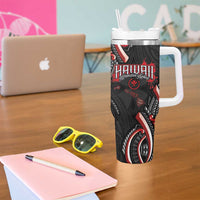 Traditional Art Hawaiian Kakau Tattoos Tumbler With Handle Red Color - Polynesian Pride