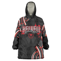 Traditional Art Hawaiian Kakau Tattoos Wearable Blanket Hoodie Red Color LT03 One Size Red - Polynesian Pride