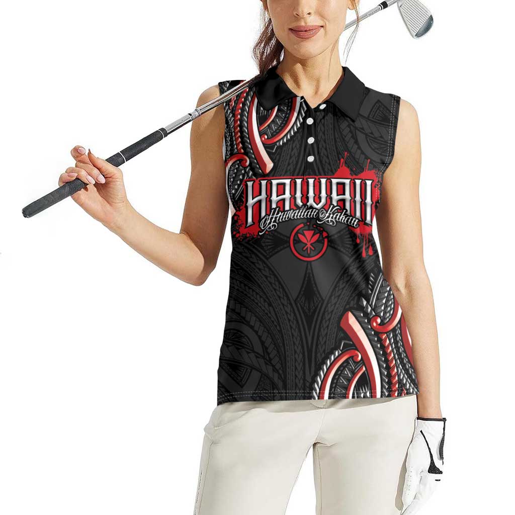 Traditional Art Hawaiian Kakau Tattoos Women Sleeveless Polo Shirt Red Color LT03 - Polynesian Pride