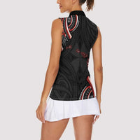 Traditional Art Hawaiian Kakau Tattoos Women Sleeveless Polo Shirt Red Color LT03 - Polynesian Pride