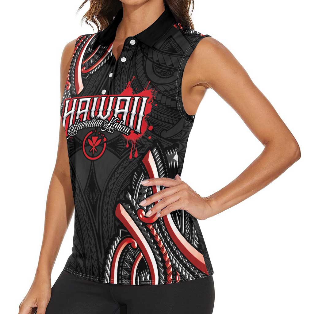 Traditional Art Hawaiian Kakau Tattoos Women Sleeveless Polo Shirt Red Color LT03 - Polynesian Pride