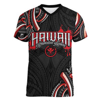Traditional Art Hawaiian Kakau Tattoos Women V-Neck T-Shirt Red Color LT03 Female Red - Polynesian Pride
