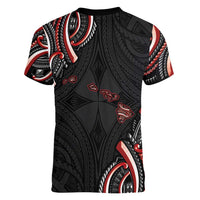 Traditional Art Hawaiian Kakau Tattoos Women V-Neck T-Shirt Red Color LT03 - Polynesian Pride
