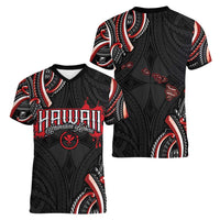 Traditional Art Hawaiian Kakau Tattoos Women V-Neck T-Shirt Red Color LT03 - Polynesian Pride