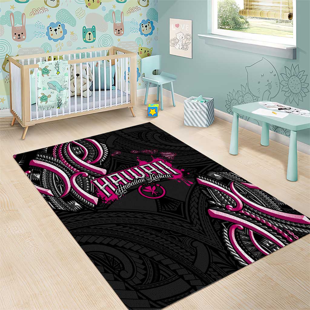 Traditional Art Hawaiian Kakau Tattoos Area Rug Pink Color - Polynesian Pride