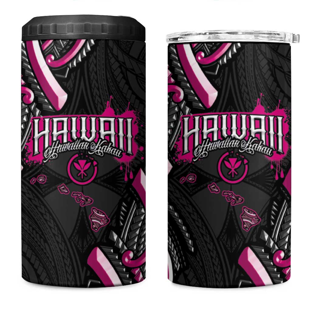 Traditional Art Hawaiian Kakau Tattoos 4 in 1 Can Cooler Tumbler Pink Color LT03 One Size: 16 oz Pink - Polynesian Pride