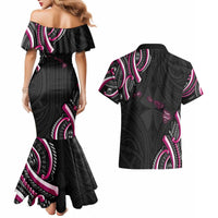 Traditional Art Hawaiian Kakau Tattoos Couples Matching Mermaid Dress and Hawaiian Shirt Pink Color - Polynesian Pride