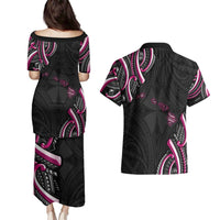 Traditional Art Hawaiian Kakau Tattoos Couples Matching Puletasi and Hawaiian Shirt Pink Color LT03 - Polynesian Pride