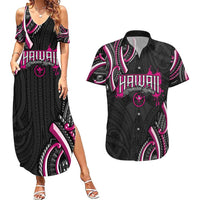 Traditional Art Hawaiian Kakau Tattoos Couples Matching Summer Maxi Dress and Hawaiian Shirt Pink Color - Polynesian Pride
