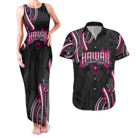 Traditional Art Hawaiian Kakau Tattoos Couples Matching Tank Maxi Dress and Hawaiian Shirt Pink Color - Polynesian Pride