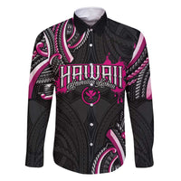Traditional Art Hawaiian Kakau Tattoos Family Matching Long Sleeve Bodycon Dress and Hawaiian Shirt Pink Color - Polynesian Pride