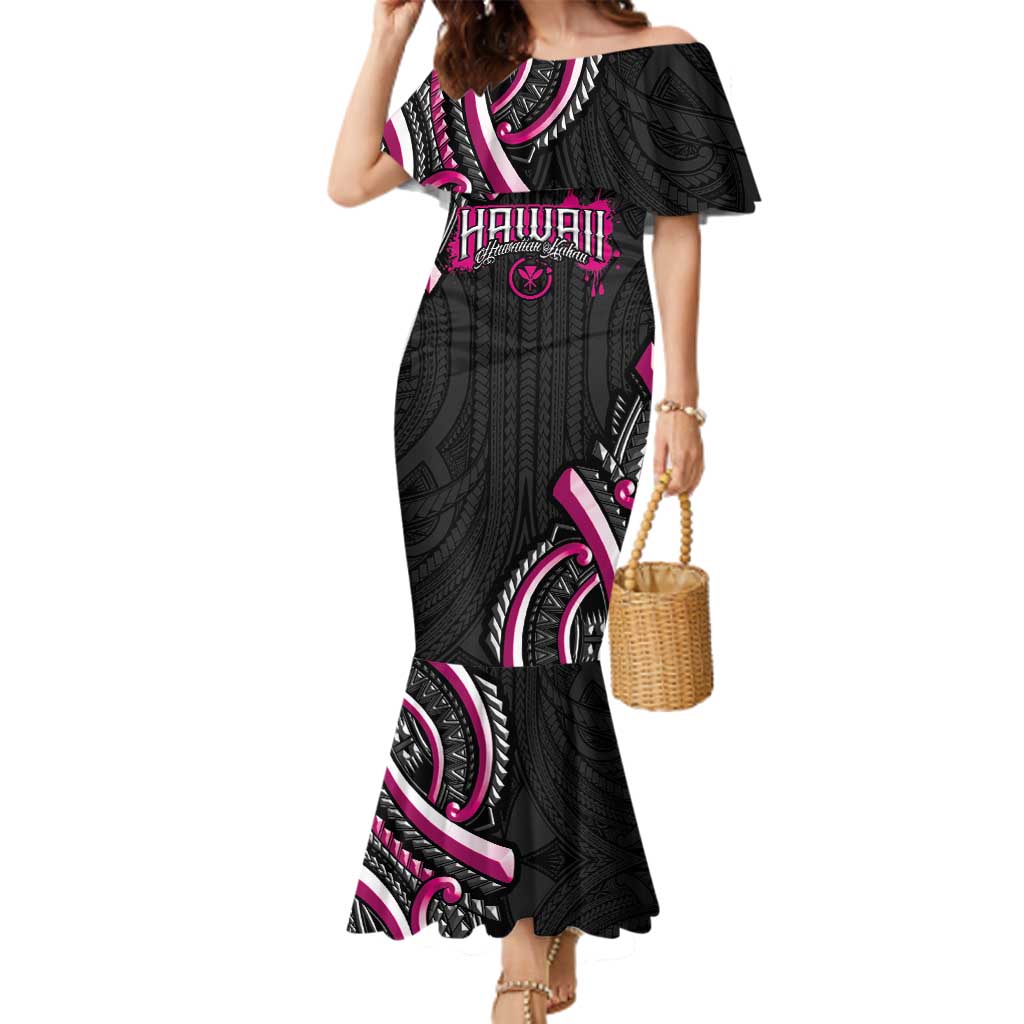 Traditional Art Hawaiian Kakau Tattoos Family Matching Mermaid Dress and Hawaiian Shirt Pink Color LT03 Mom's Dress Pink - Polynesian Pride