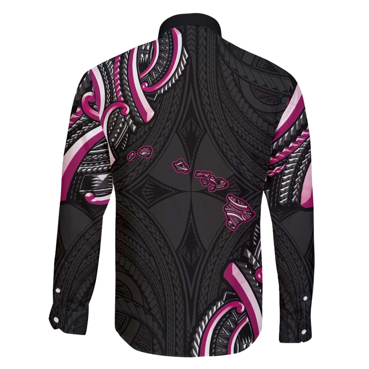 Traditional Art Hawaiian Kakau Tattoos Family Matching Off The Shoulder Long Sleeve Dress and Hawaiian Shirt Pink Color - Polynesian Pride